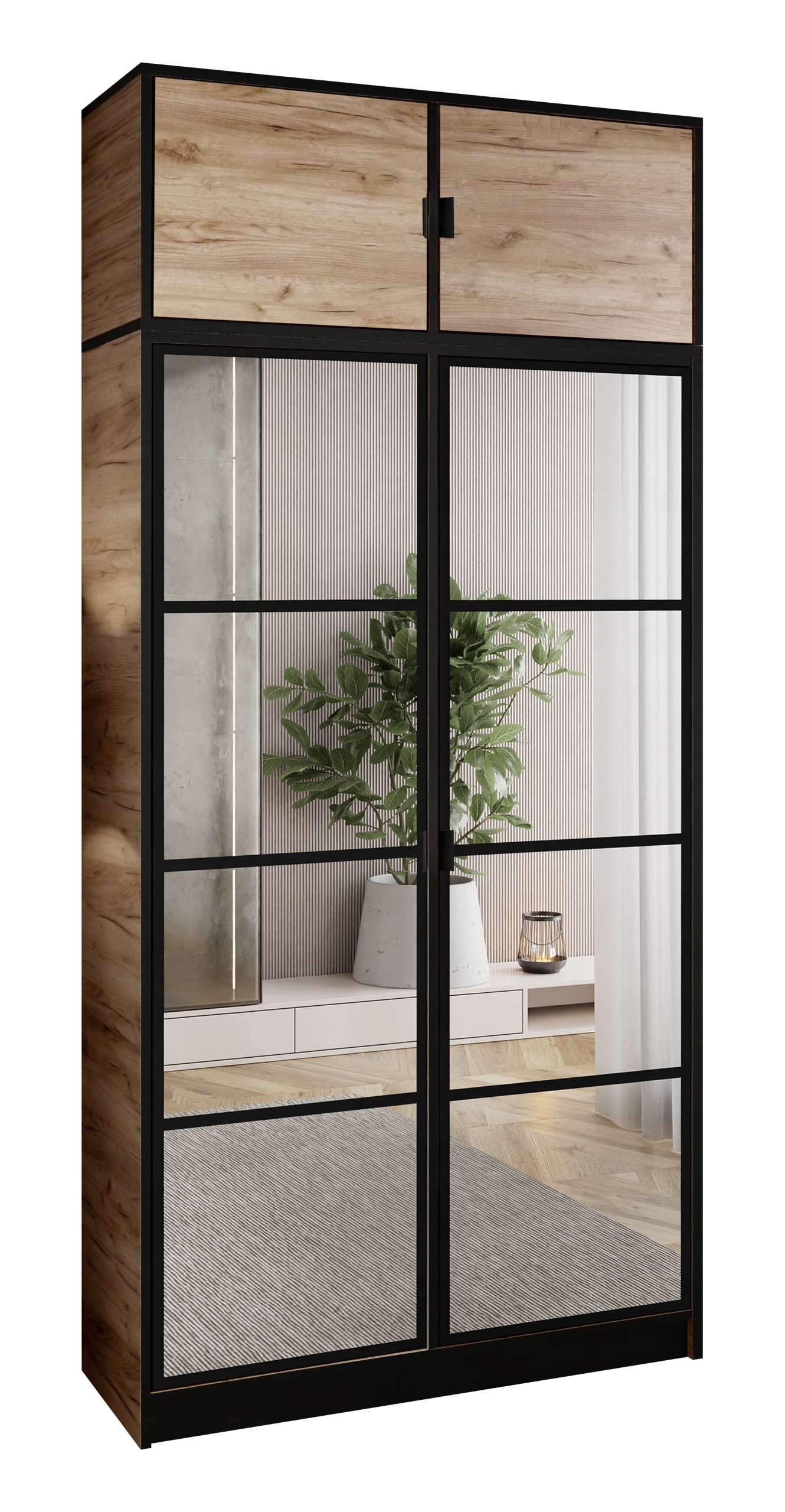 Skříň Lumi 105 2D Craft s zrcadly Eden, úchytka, část s nástavcem