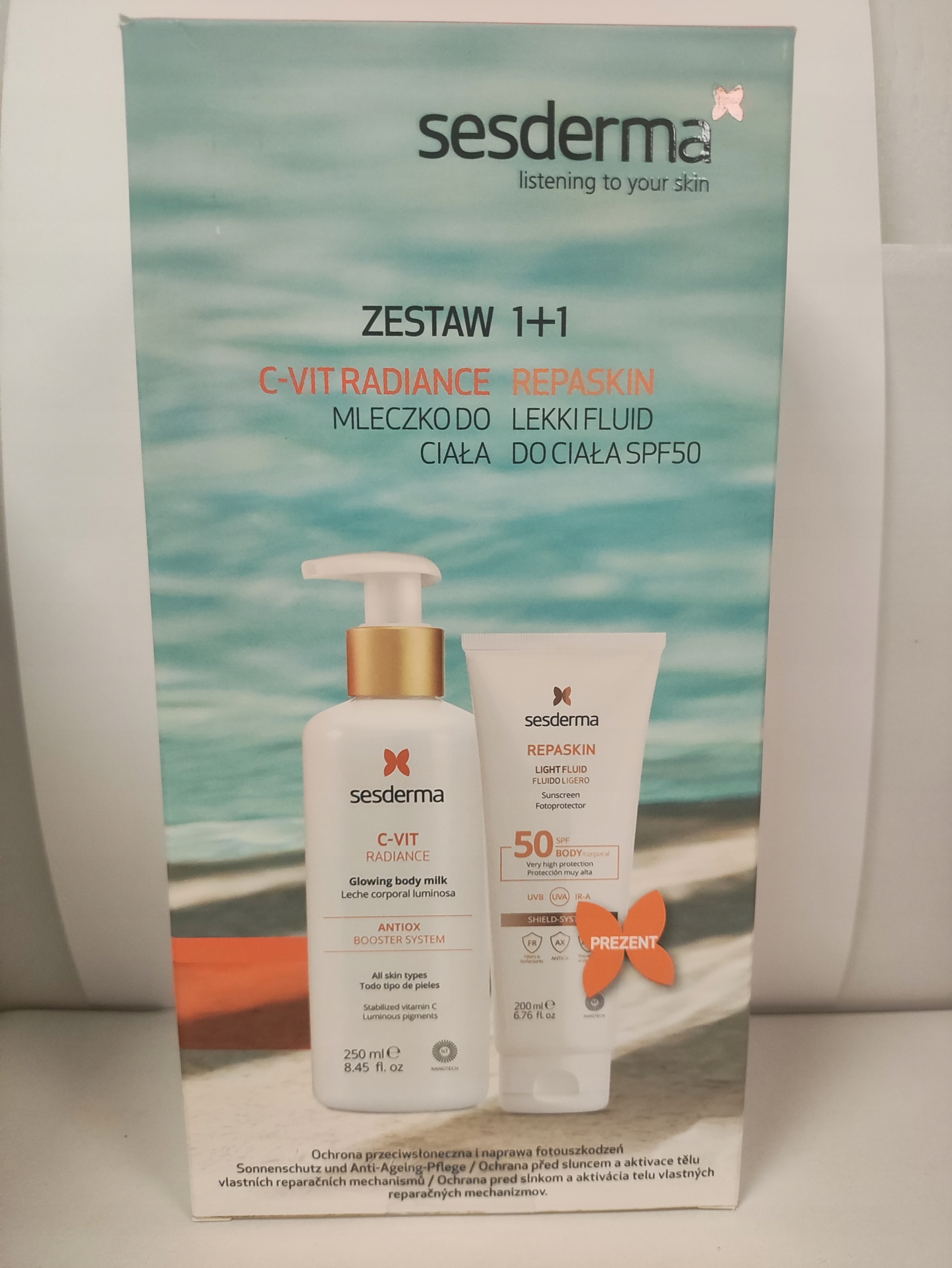 Sesderma C-Vit Radiance mleczko 250ml+ Repaskin Light Fluid Spf 50