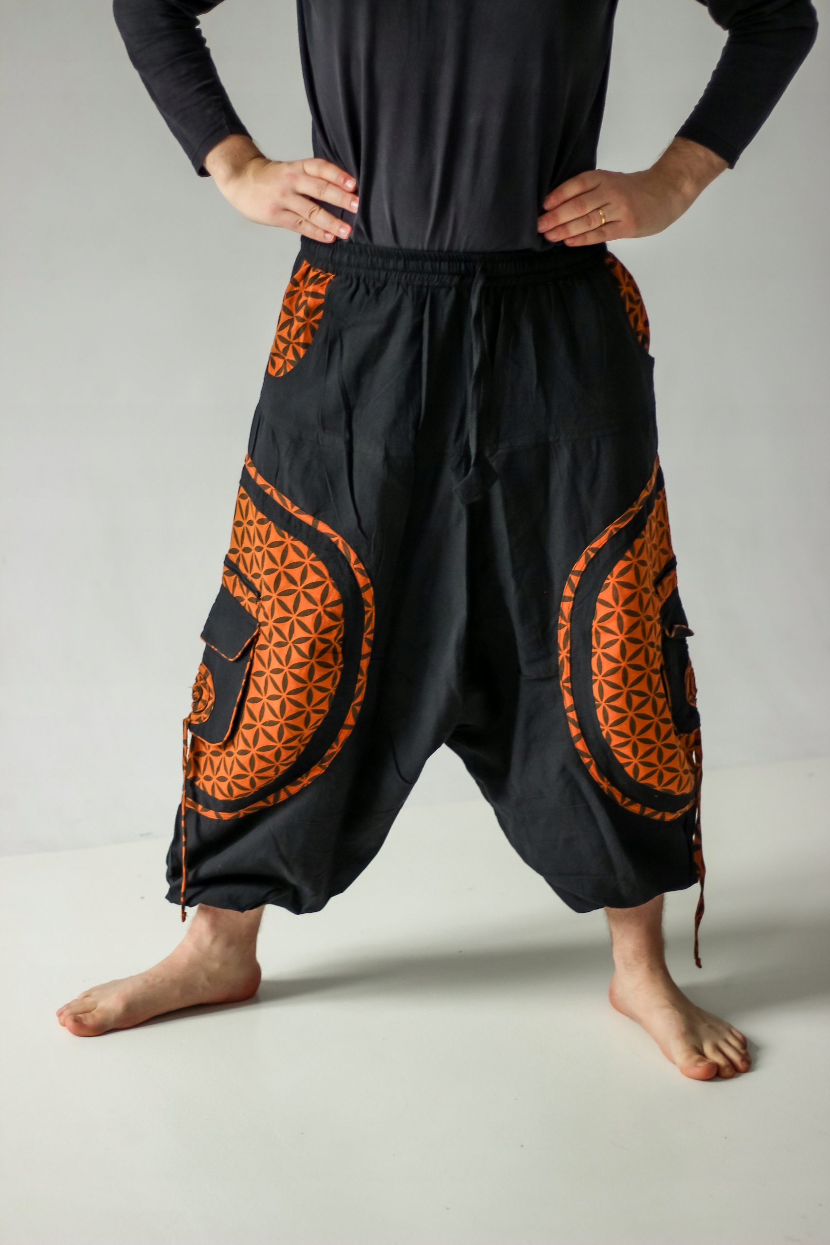 Šedé bavlněné harémky aladinky kapsáče baggy kalhoty *pro vysoké