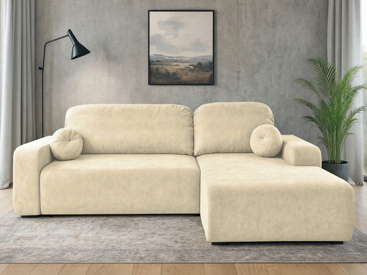 Rohová Sedací Souprava s funkcí spaní Tori pravá s úložným prostorem na povlečení krémový velur