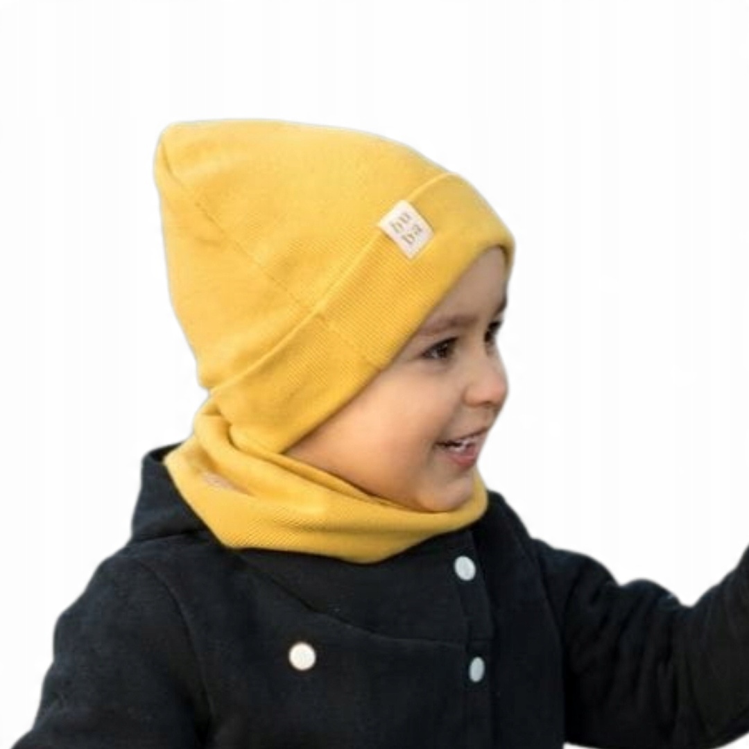 

Czapka i komin wiosna-jesień - musztarda 56-60