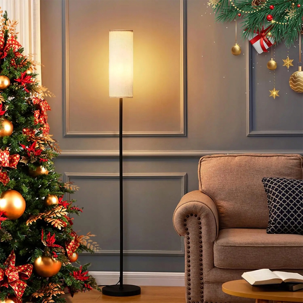 NOWOCZESNA LAMPA STOJĄCA PODŁOGOWA LNIANY ABAŻUR Z ŻARÓWKĘ E27 164CM Klasa efektywności energetycznej A