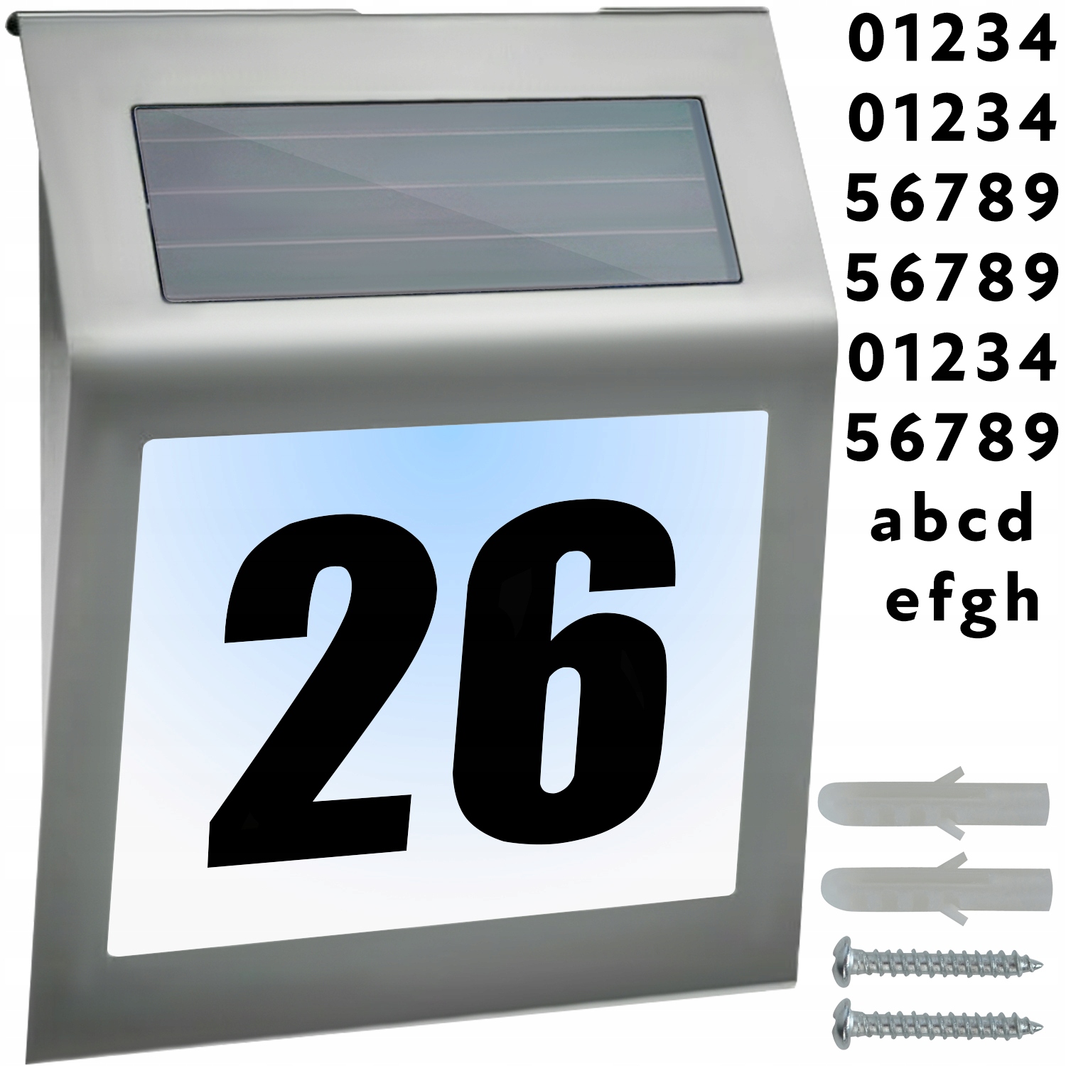SOLARNY NUMER DOMU PODŚWIETLANY LED LAMPA SOLARNA + CZUJNIK + CYFRY LITERY