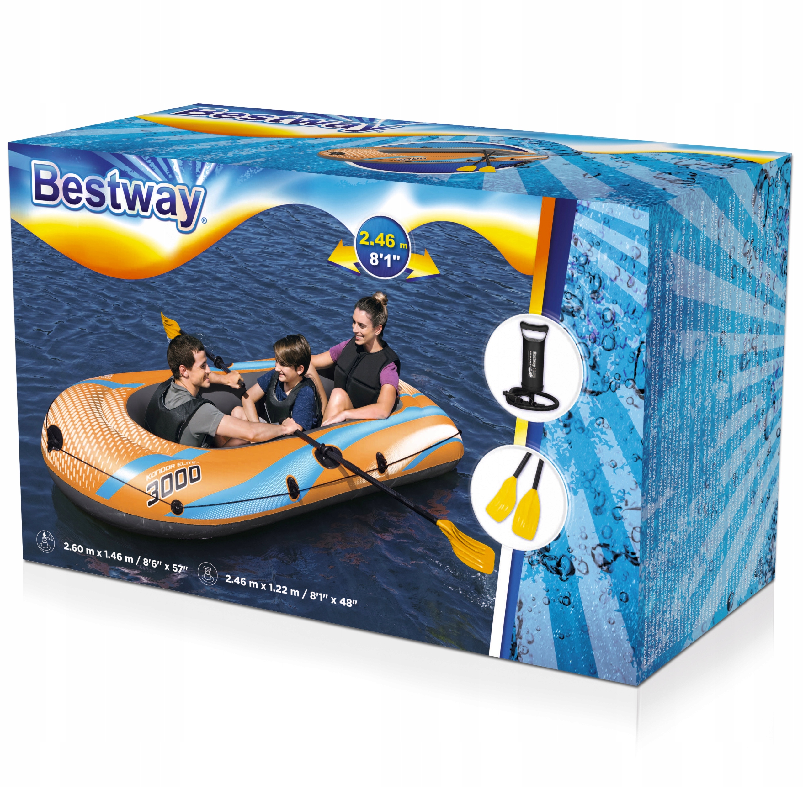 Nafukovací Raft pro 3 osoby Bestway 61145 Kondor Elite Pádla Pumpa 246 x 122 cm