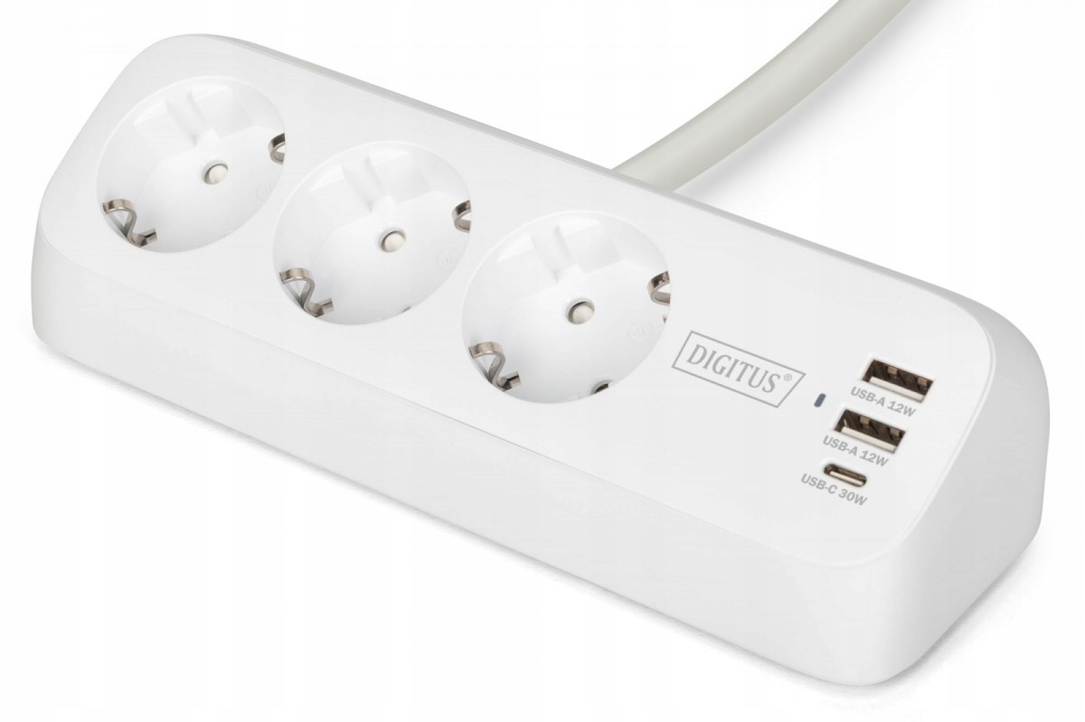 Zásuvková lišta stolní, 3 zásuvky Schuko, 2x Usb-a (2x 12W), 1x Usb),
