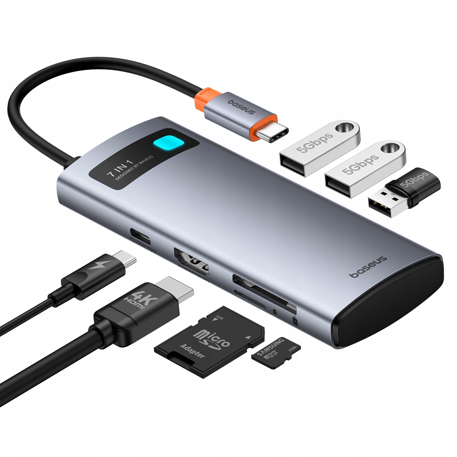 Hub Adaptér Usb-c Baseus 7v1 Hdmi 4K 60Hz 3x Usb 3.0 Usb-c Pd Sd microSD