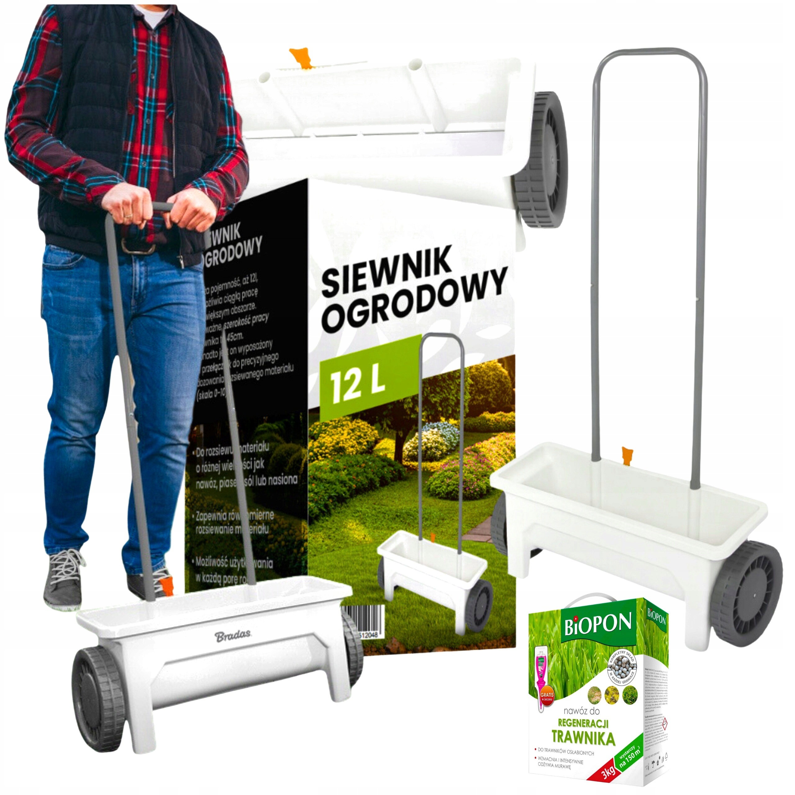 Zahradní secí stroj 12 l pro trávy hnojiva a semen