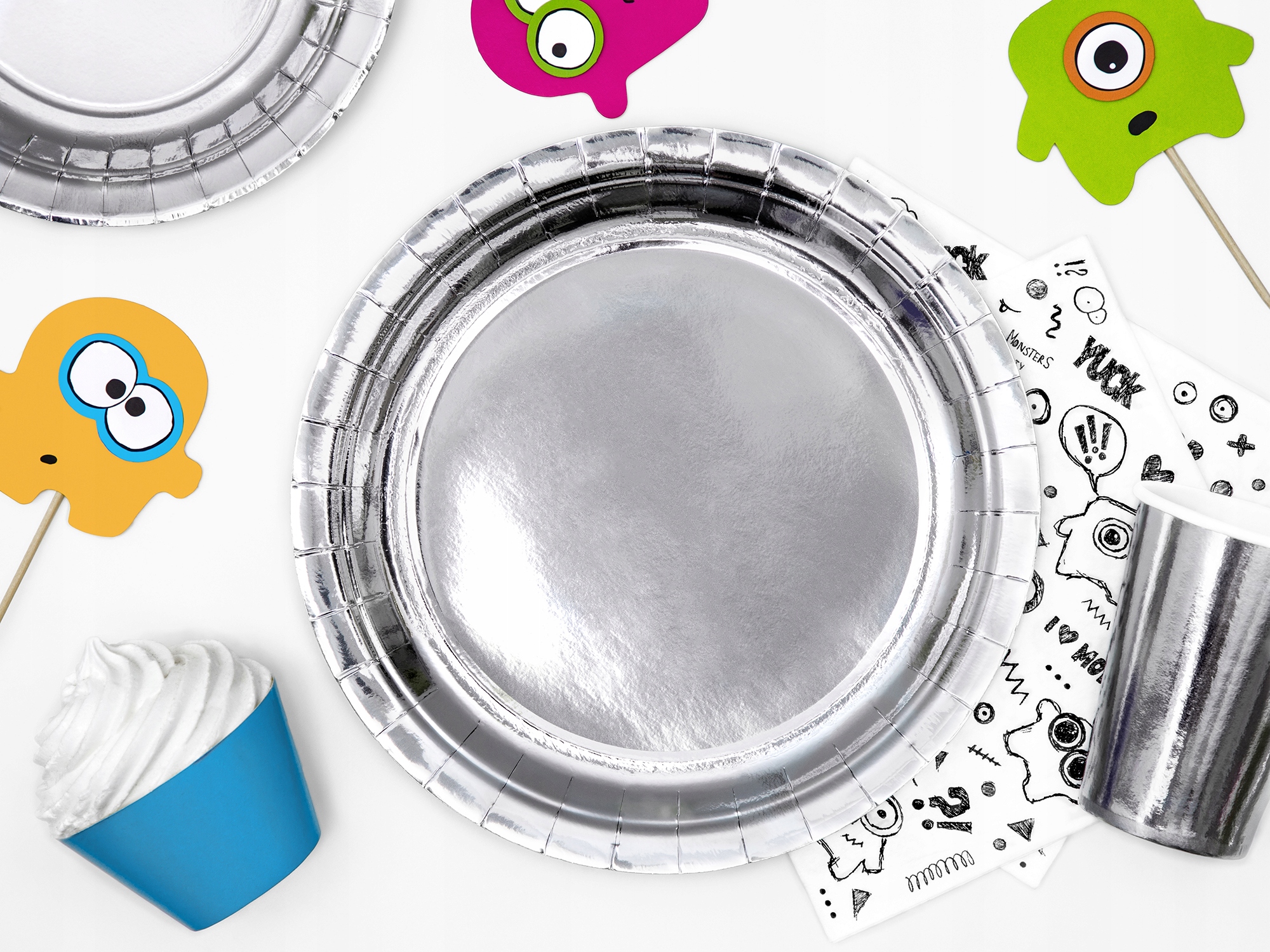 TALERZYKI PAPIEROWE METALICZNE OKRĄGŁE 23 cm 1op./6szt. SREBRNE Marka Party deco