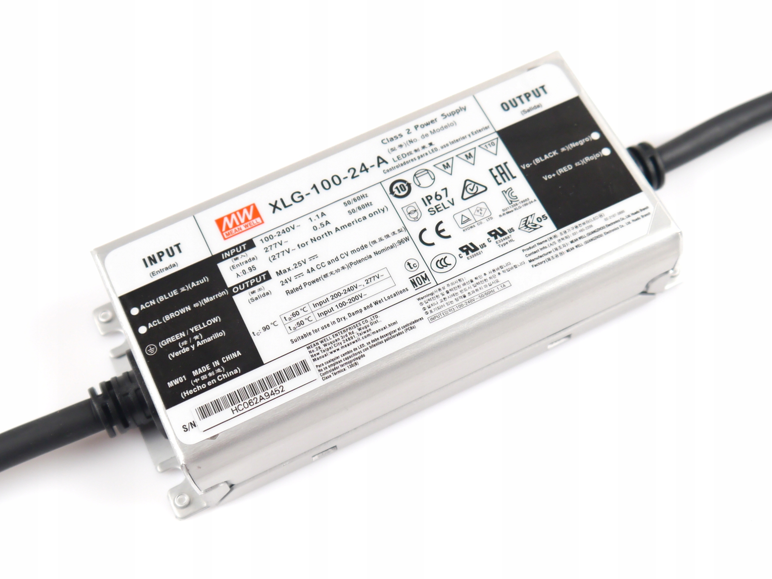 Zasilacz impulsowy Mean Well hermetyczny XLG-100-24-A 96W 24V 4A do led