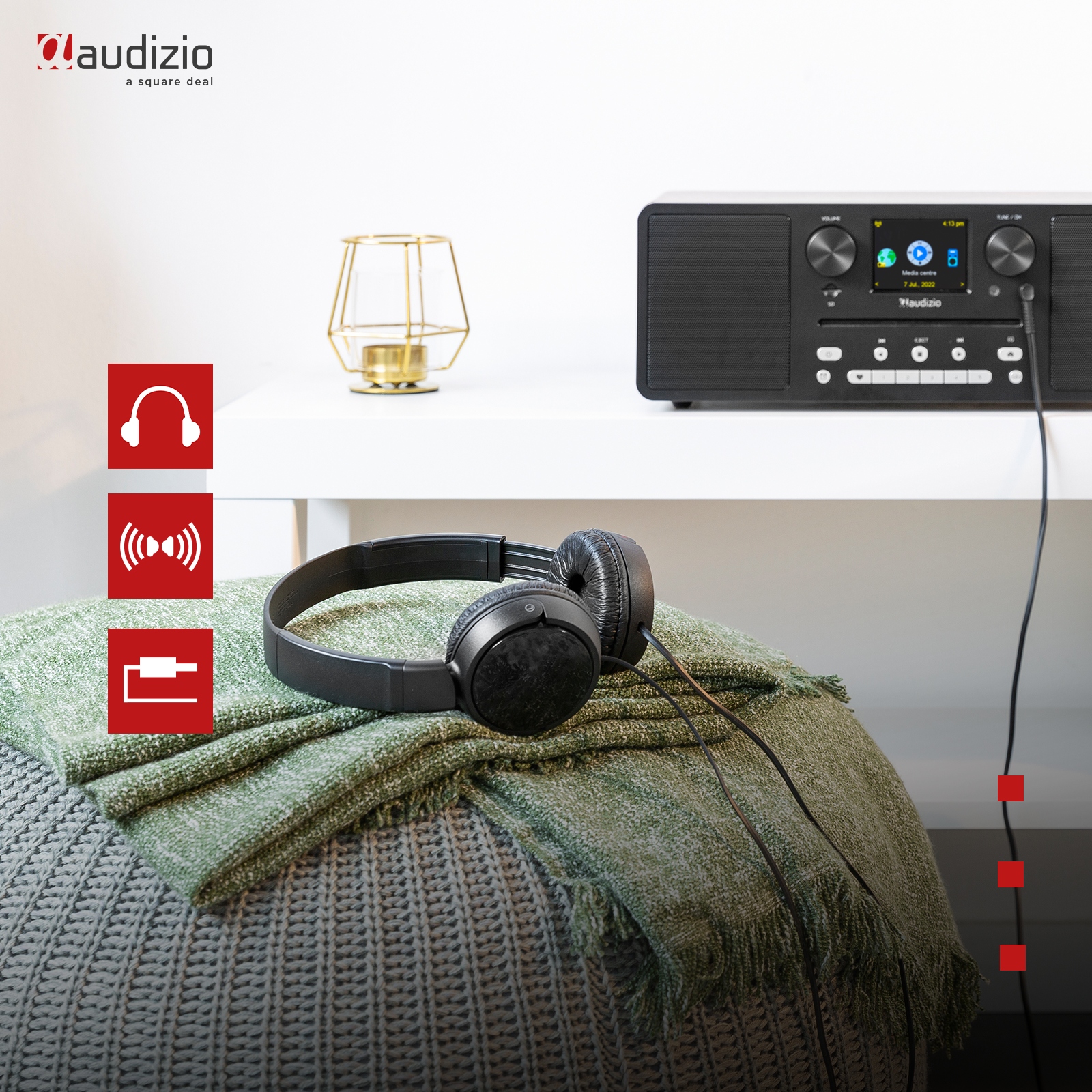 Wieża cyfrowa odtwarzacz CD/ DAB+/FM BT WIFI USB Wysokość produktu 19.5 cm