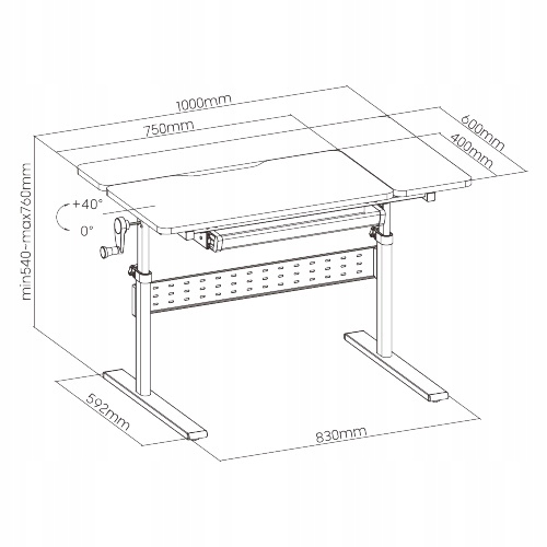 Biurko dziecięce regulowane Spacetronik XD wytrzymałe z pojemną szufladą Szerokość mebla 100 cm