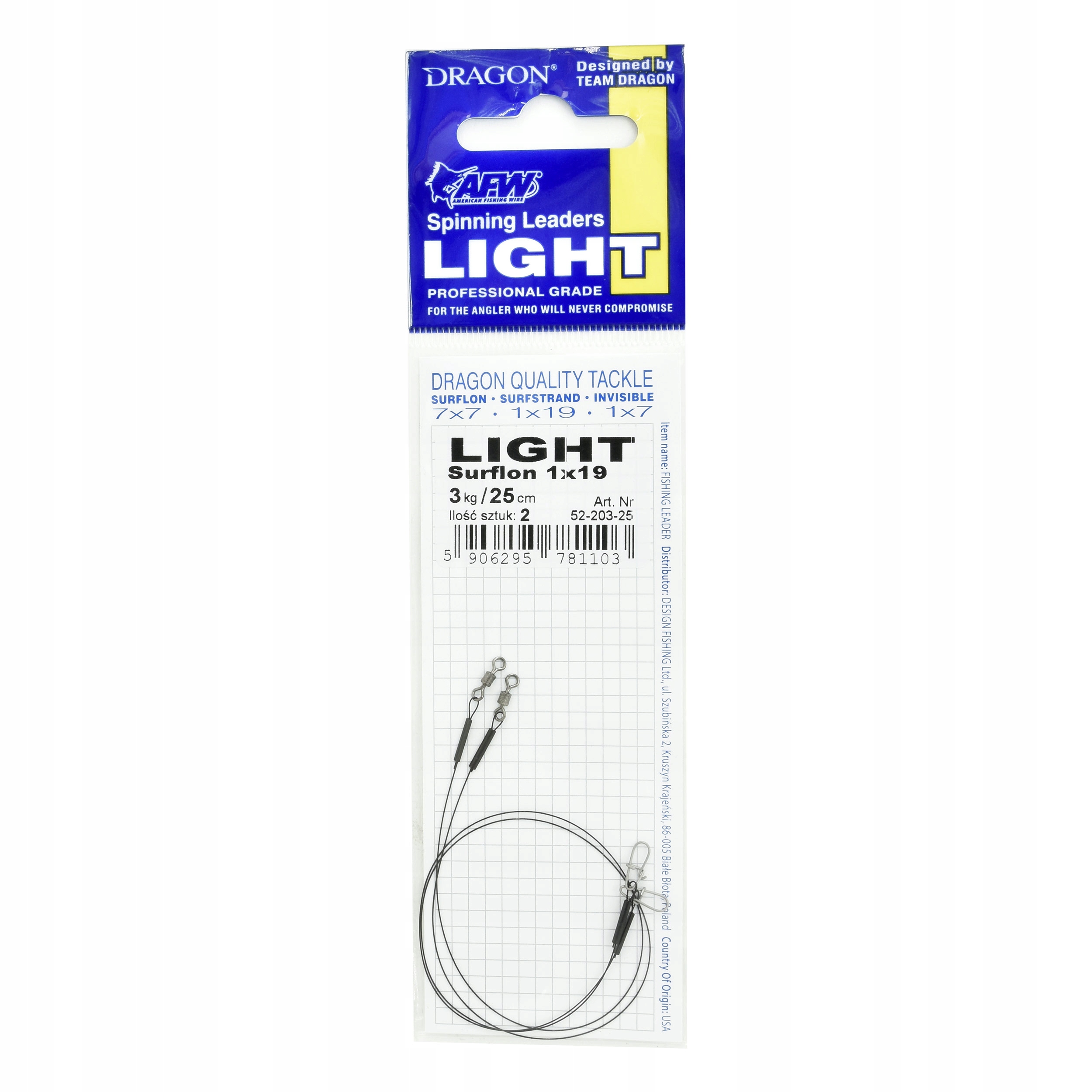 Przypon Dragon 1x19 Surflon Light 3kg 25cm op.2szt.