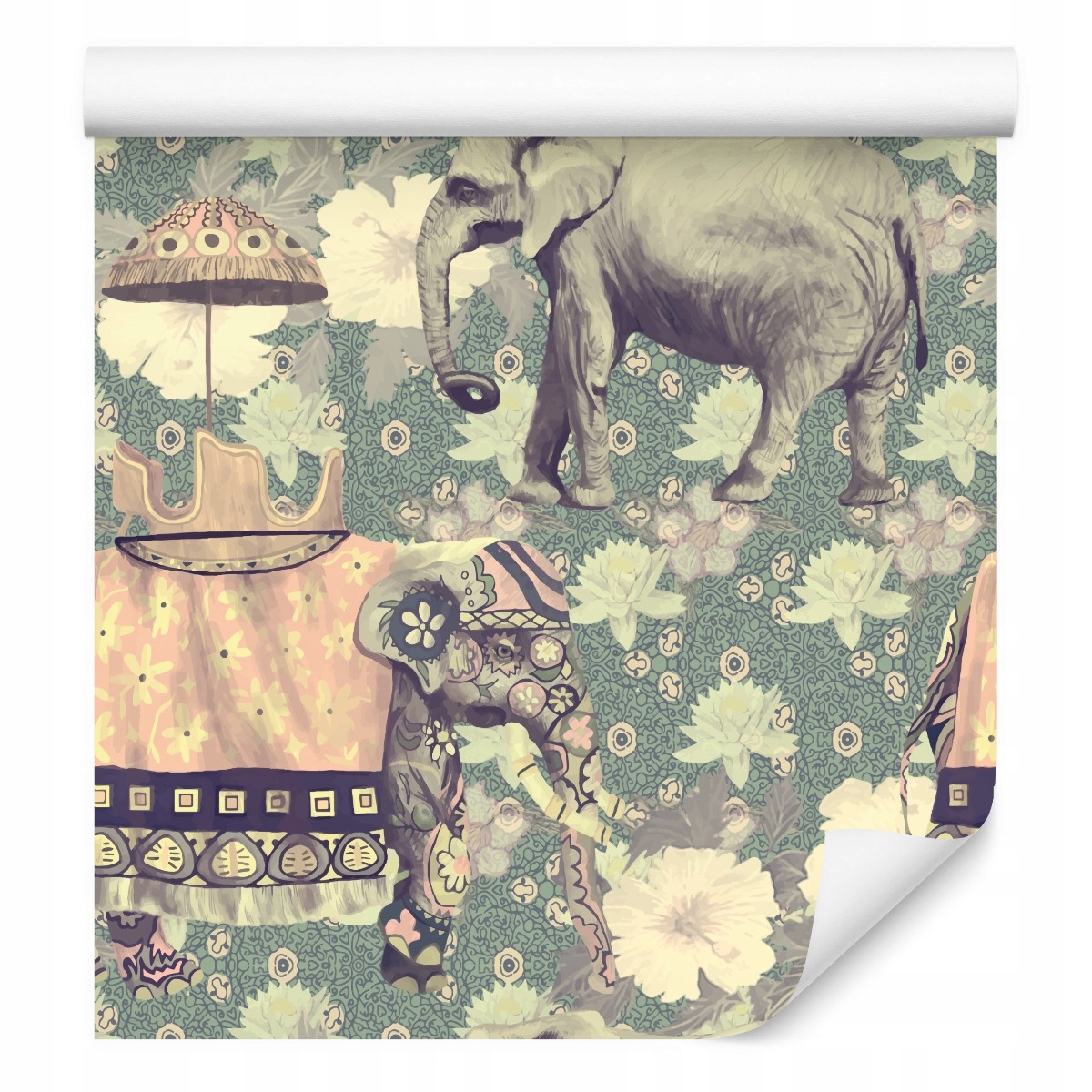 Tapeta do obývacího pokoje Sloní květiny vintage retro styl