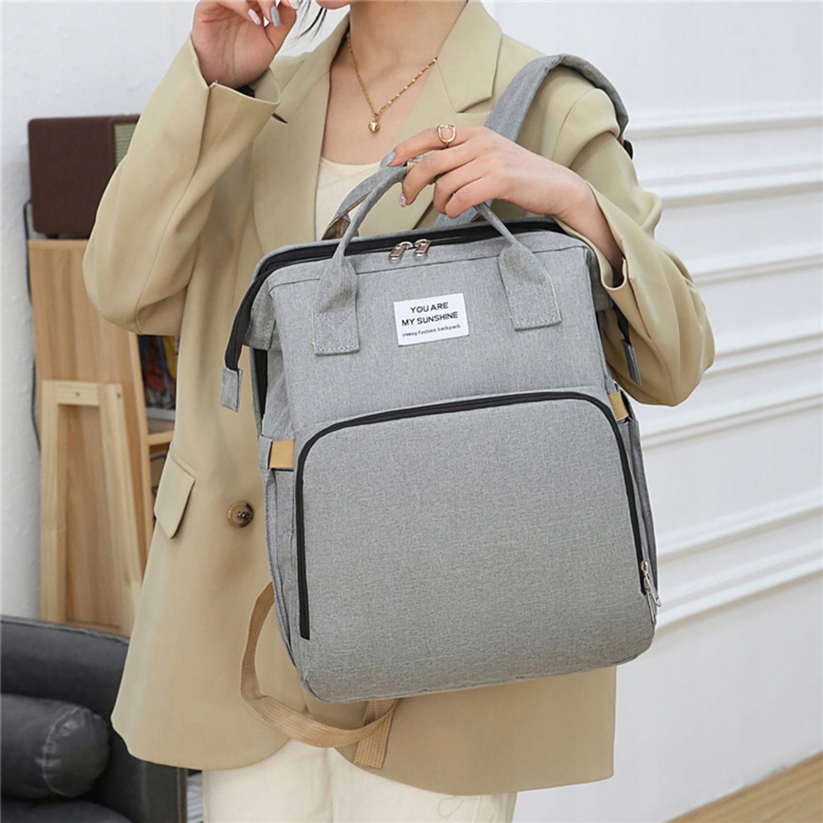 ŁÓŻECZKO TURYSTYCZNE PLECAK PODRÓŻNY TORBA DLA MAMY TATY DO WÓŻKA USB 5w1 Wzór dominujący bez wzoru