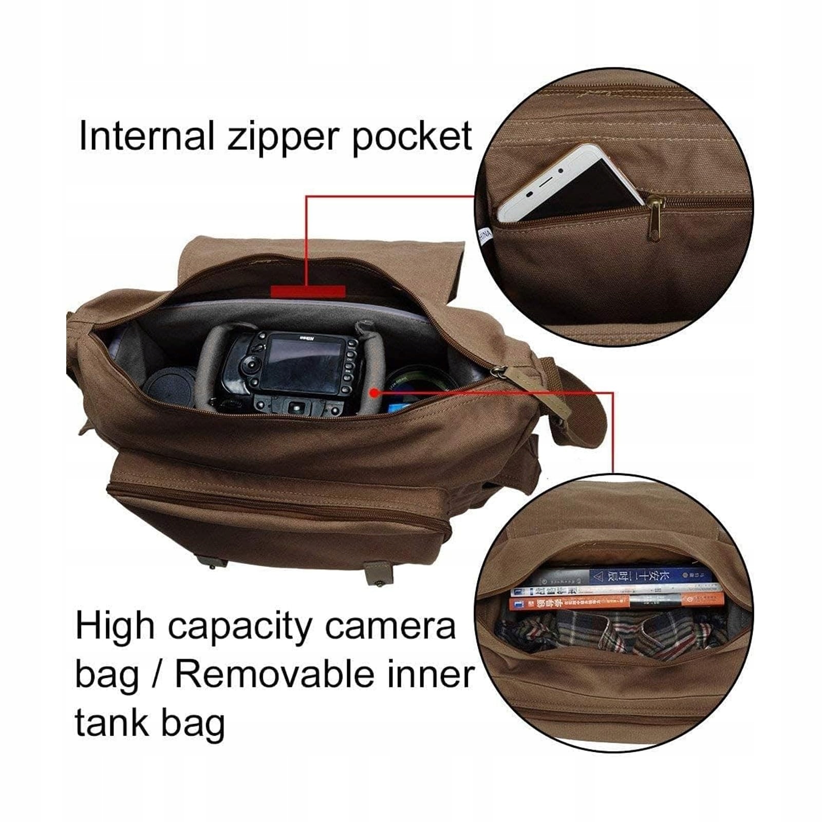 CADeN Torba Na Aparat Lustrzanka DSLR Sony Nikon Canon Brązowa — miniatura 3
