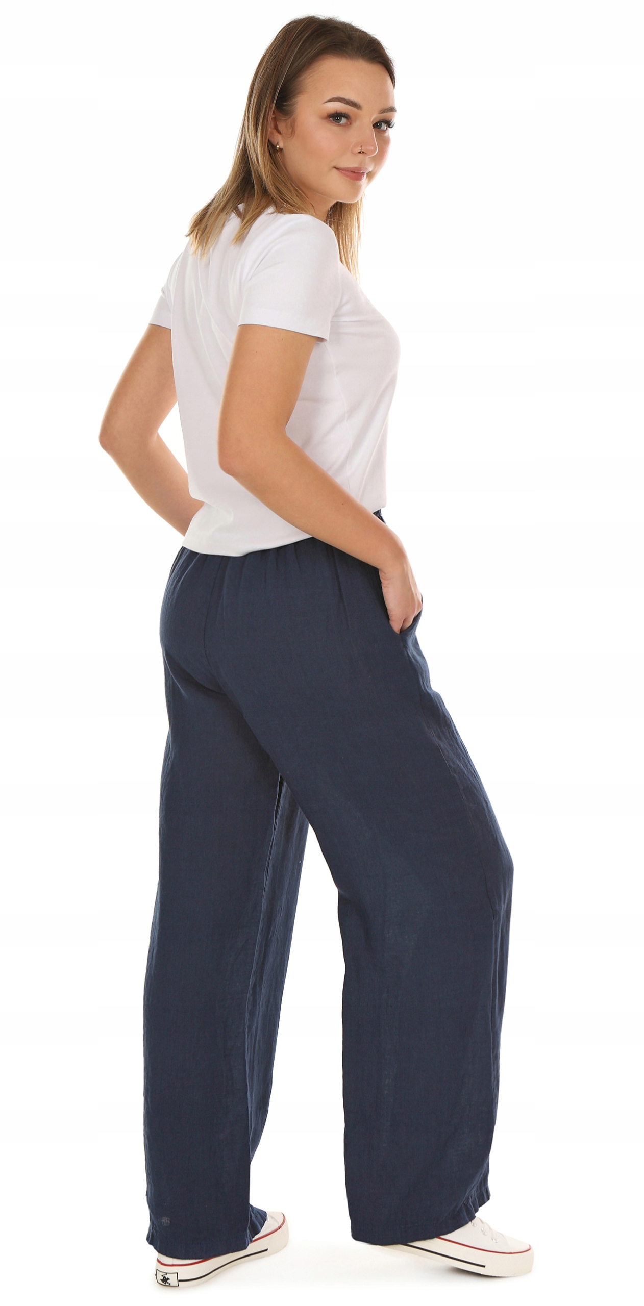 F260 DŁUGIE szerokie LNIANE spodnie Model F260