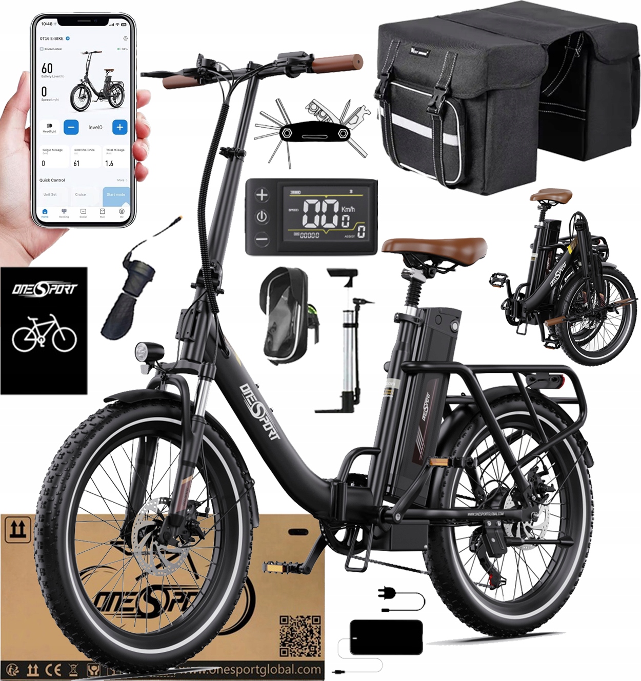 Onesport OT16-2 Elektrokolo 250W 25KM/H 48V 17AH 120KM 20*3" +Dárek