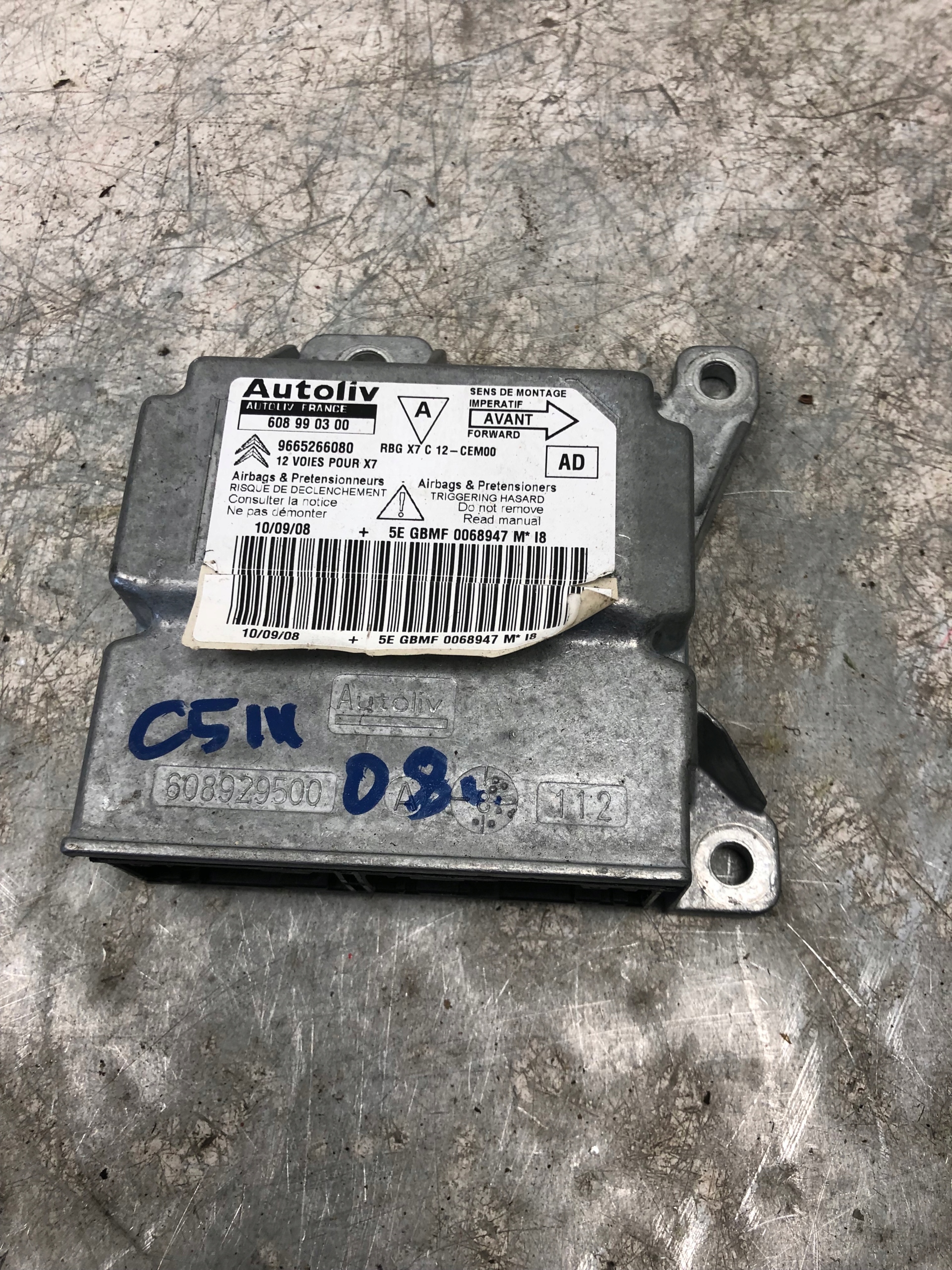 modulo SENSOR airbag CITROEN C5 III 9665266080