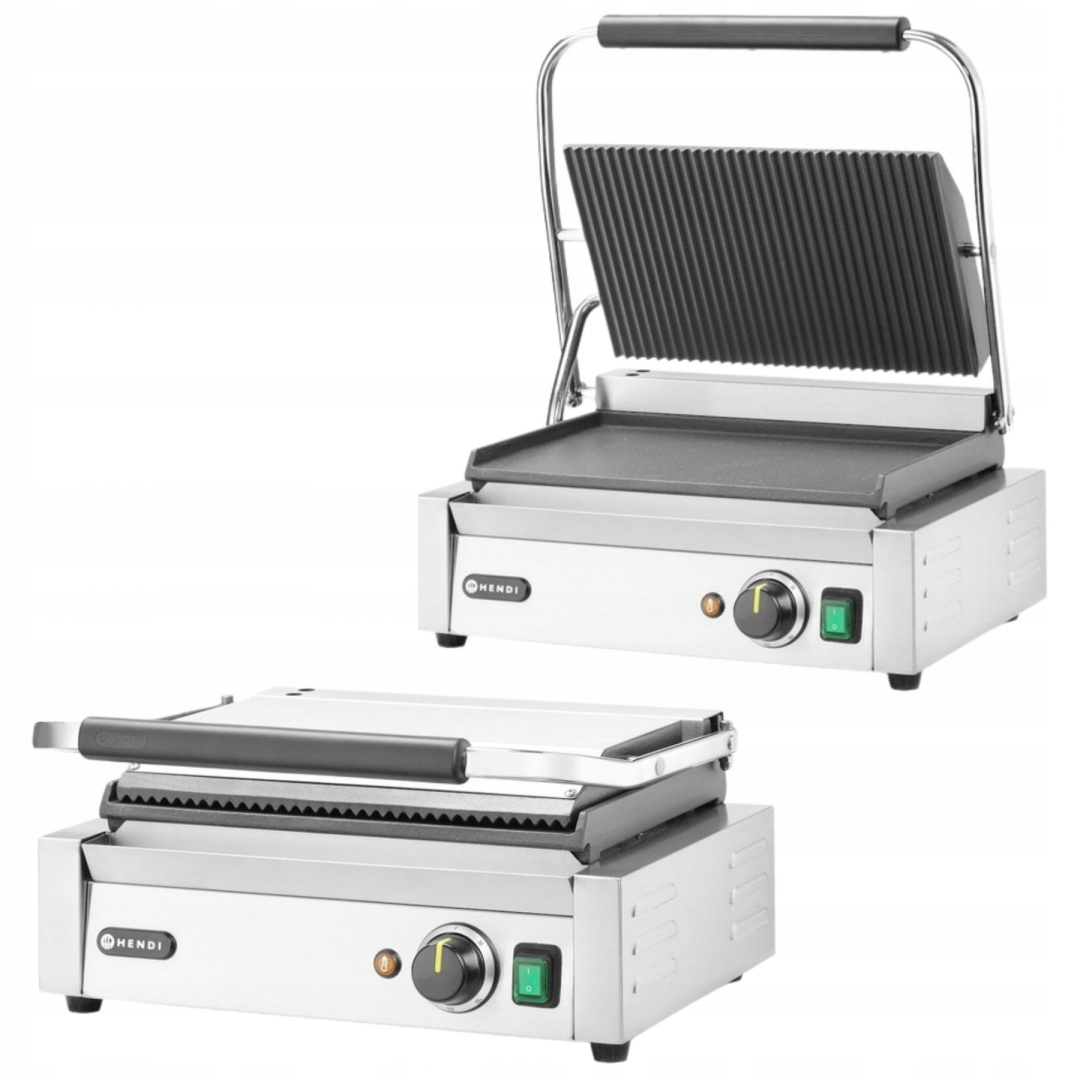 Grill Kontaktowy Elektryczny Panini Dół Gładki Góra Ryflowana Hendi 263662