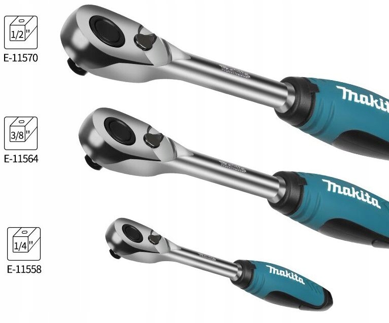 Набір з трьох тріскачок 3/8 1/2 1/4 серії MAKITA