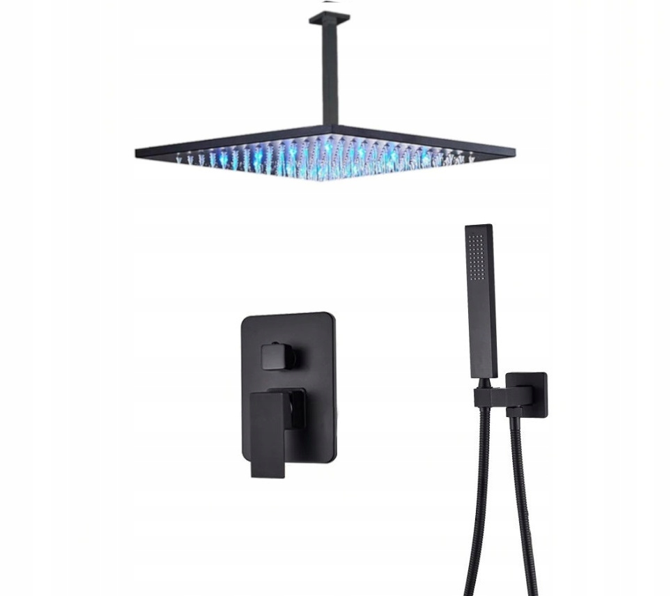 Podomietková Sada Čierna Matná Dažďová Sprcha Led Box 30 CM