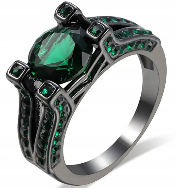 Smaragdový Prstýnek s diamanty, černými smaragdy a chirurgickou Ocel