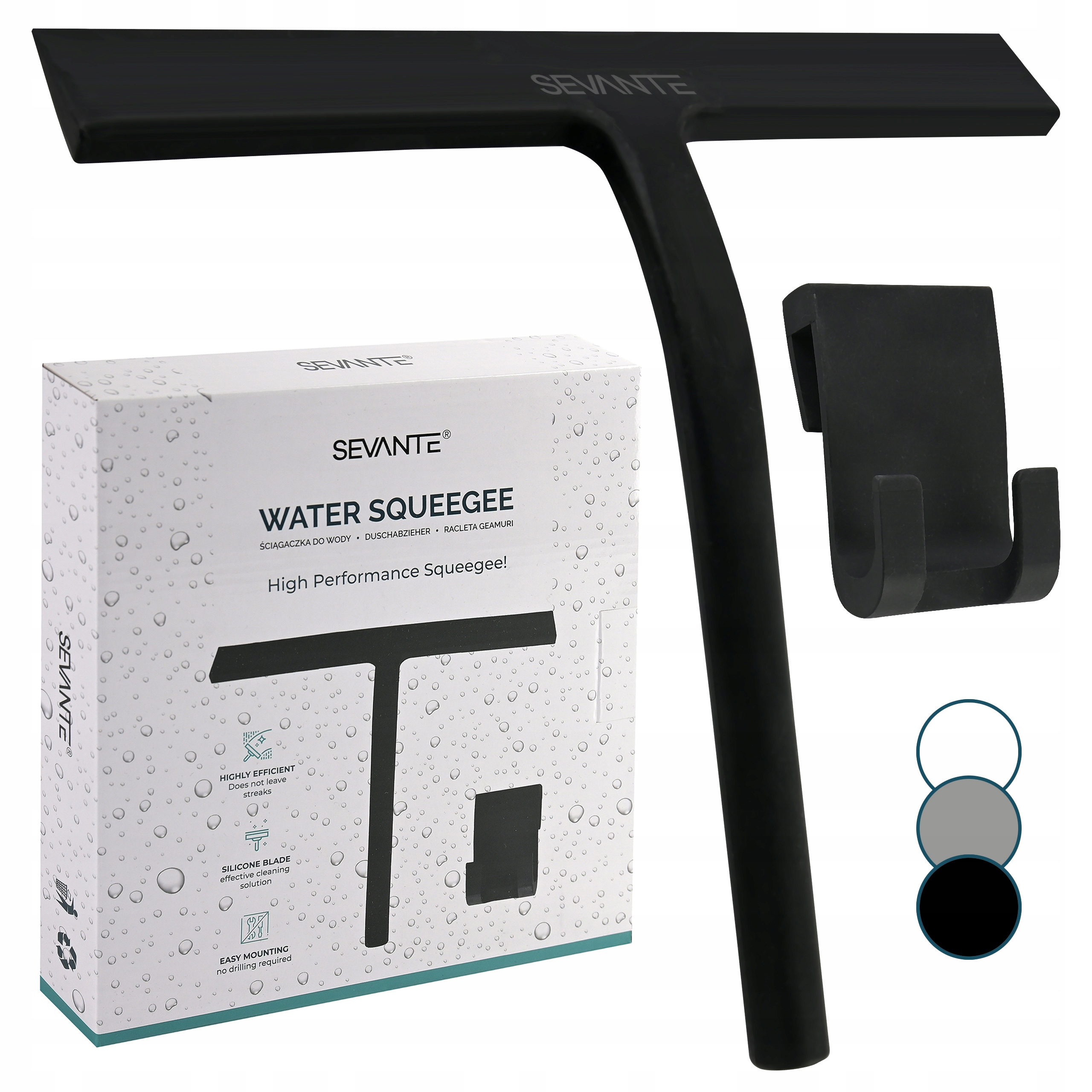Stěrka na vodu ze skla sprchového koutu Sevante silikonová černá 23 cm