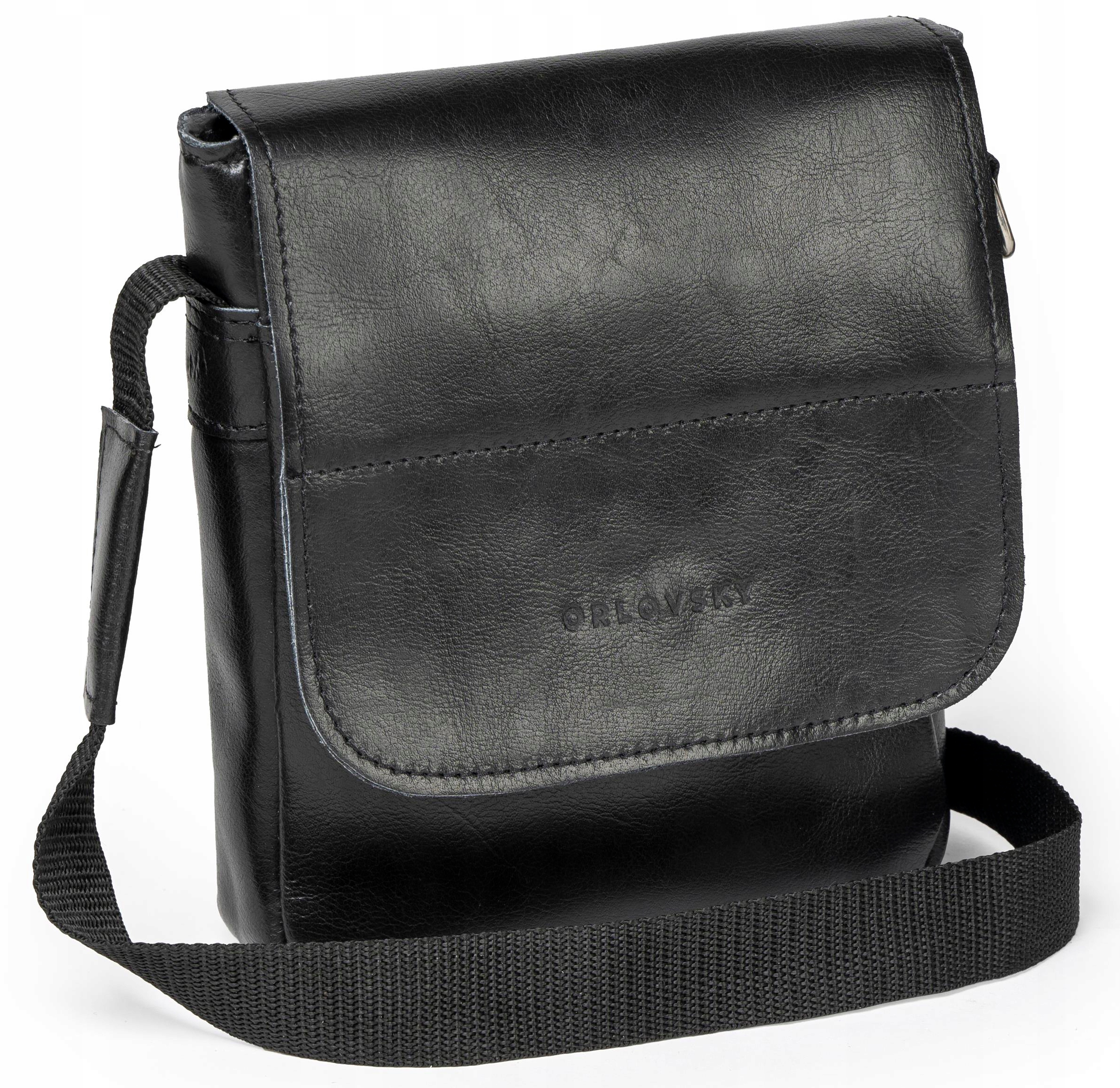 Pánská kožená taška na rameno Orlovsky černá, prostorná, s klopou