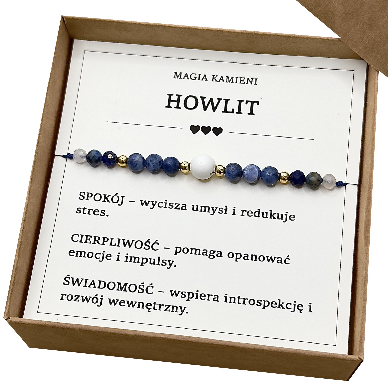 Bransoletka Spokój Sen i Stres Naturalne kamienie Howlit Sodali Ametyst