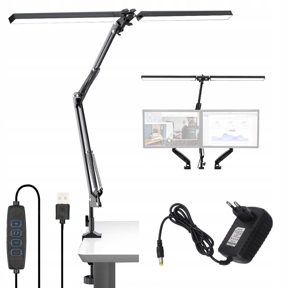 Led Stolní Lampa Dvojitá S Výkonnou Led Hlavou Stmívatelná 24W 3 Barevná