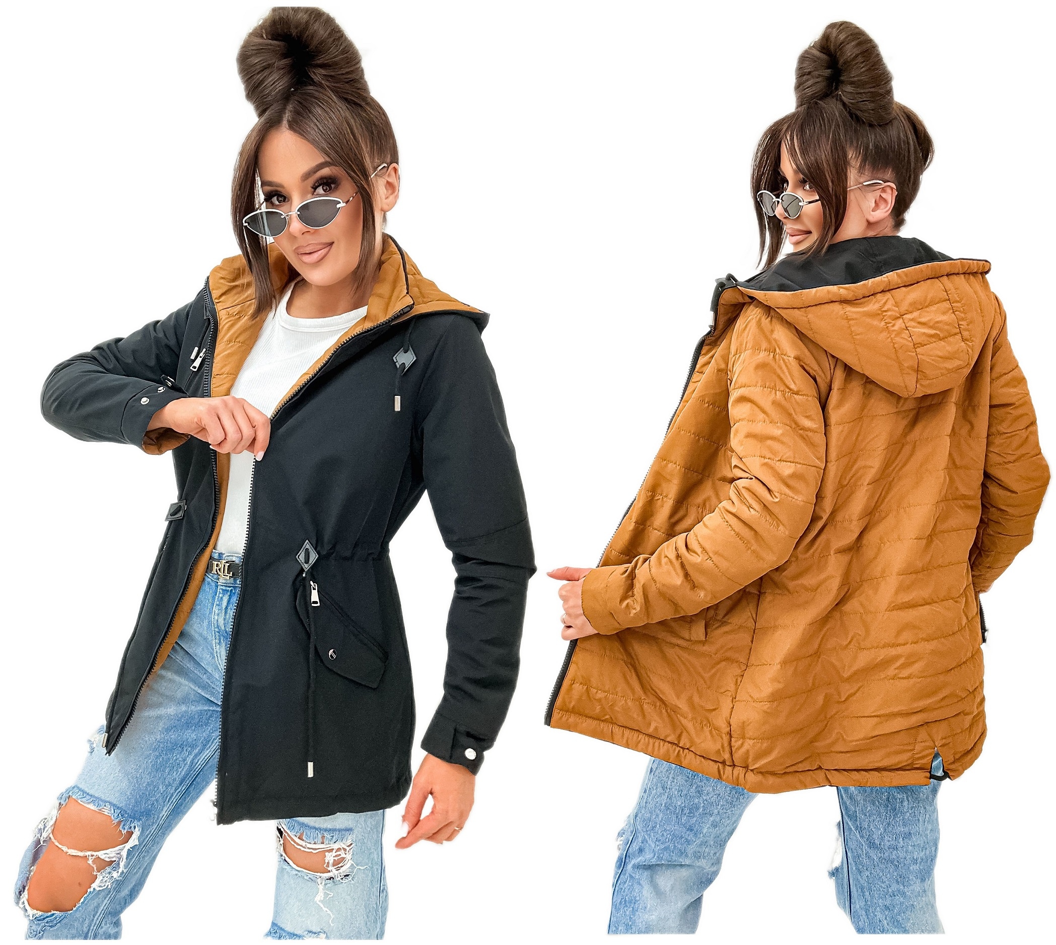 Kurtka Damska Wiosenna Przejsciowa Parka Dwustronna Cza/mu W83 Rozmiar M