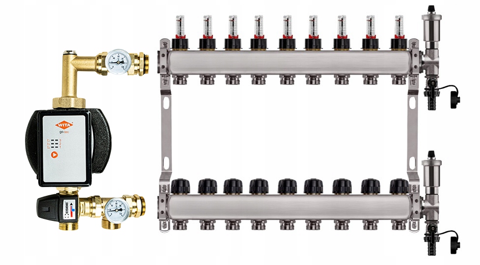 Rozdělovač pro podlahu 9 sekcí nerezový pro vytápění Čerpadlo Wita