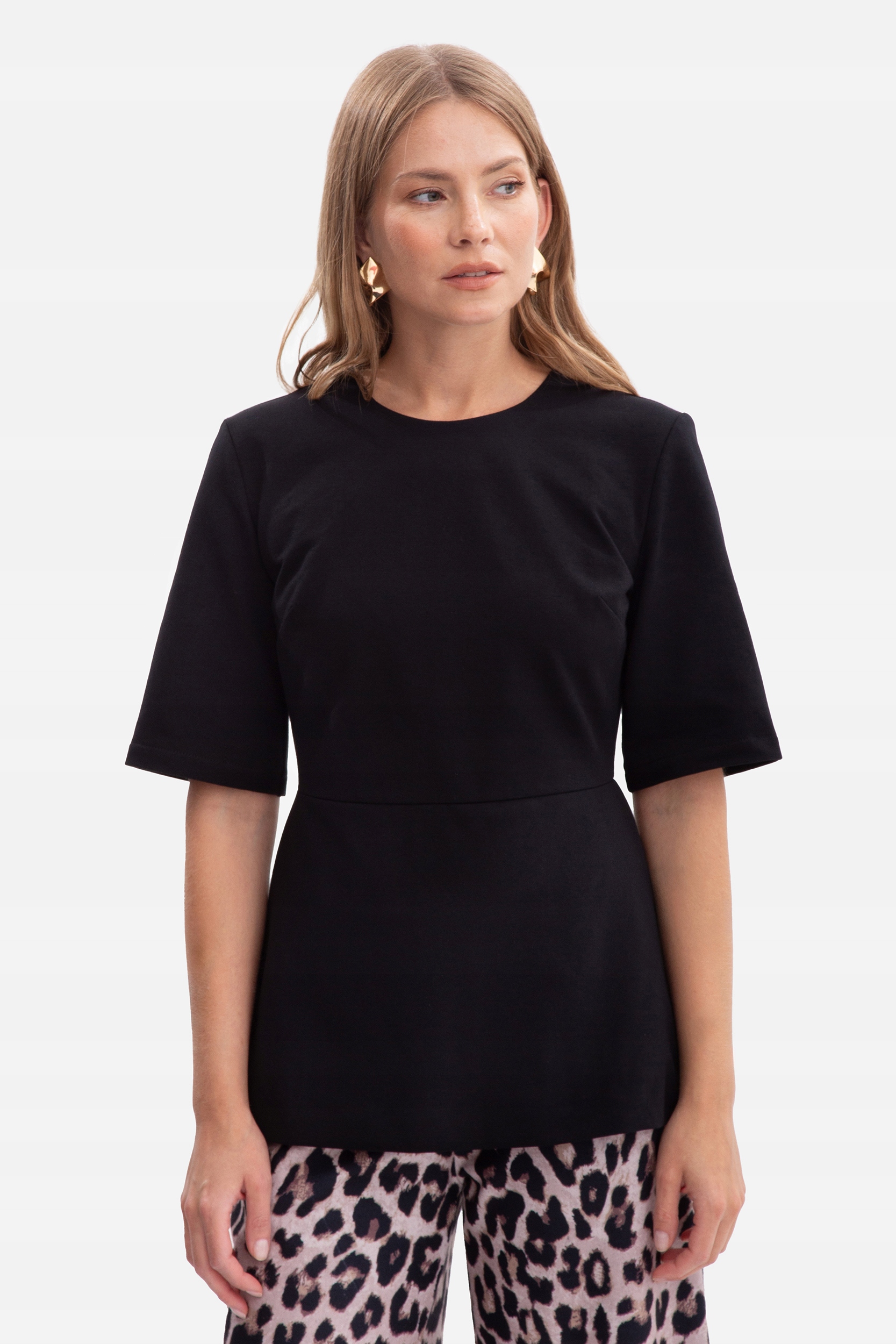 Tričko Halenka Dámská Hladká Úpletová S Peplum Černá 40 L