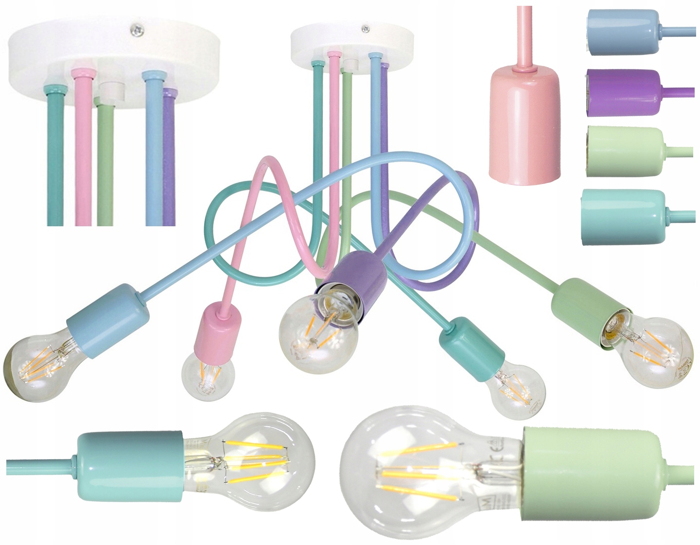 Lampa Pastelowa Sufitowa Żyrandol Pastele Żyrandol Dziecięcy Loft Pod Led