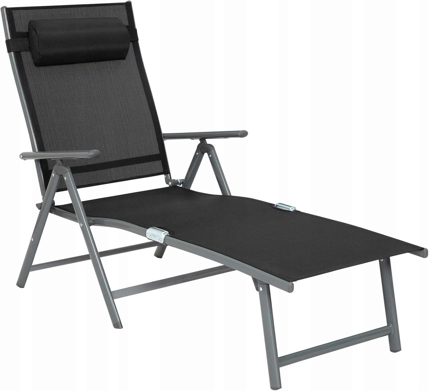 Ležadlo Amhancible skladacie, hliníkové, 183x60x33 cm, čierne, 150 kg, nastaviteľné