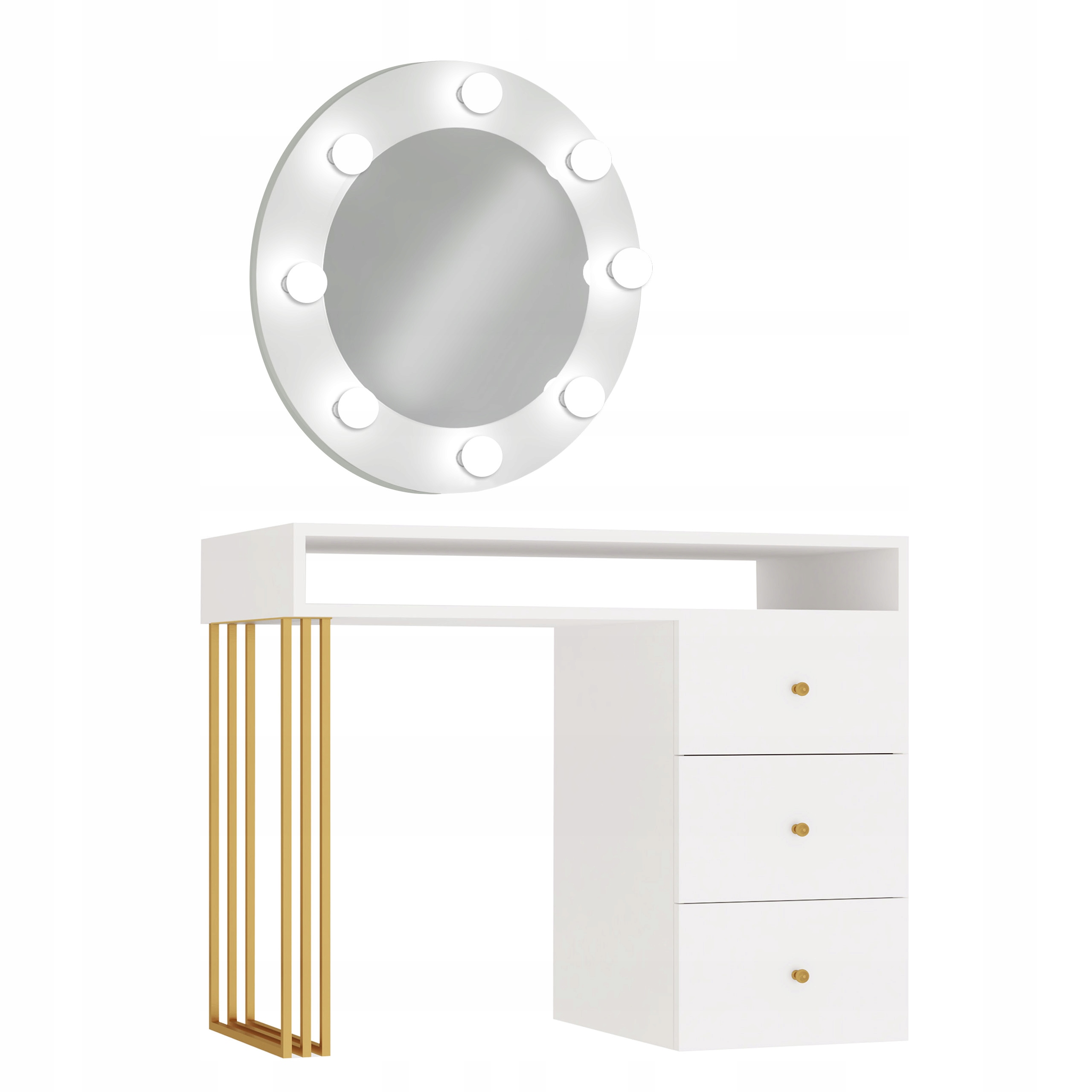 TOALETKA W STYLU GLAMOUR KLARA DO MAKIJAŻU BIAŁA ZŁOTA LISTRO 8 ŻARÓWEK LED Liczba szuflad 3