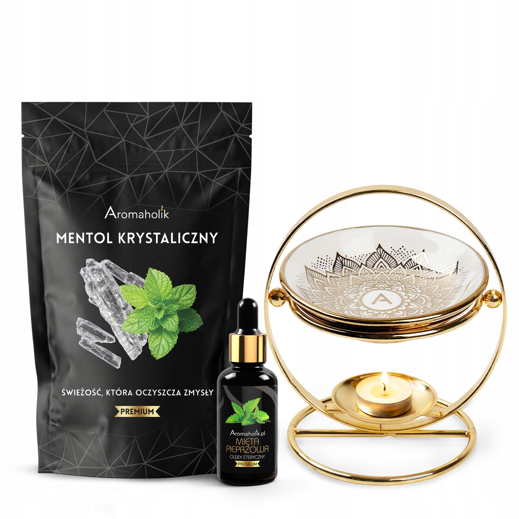 Miętowy Olejek Mentol Krystaliczny Kominek Do Aromaterapii Zestaw