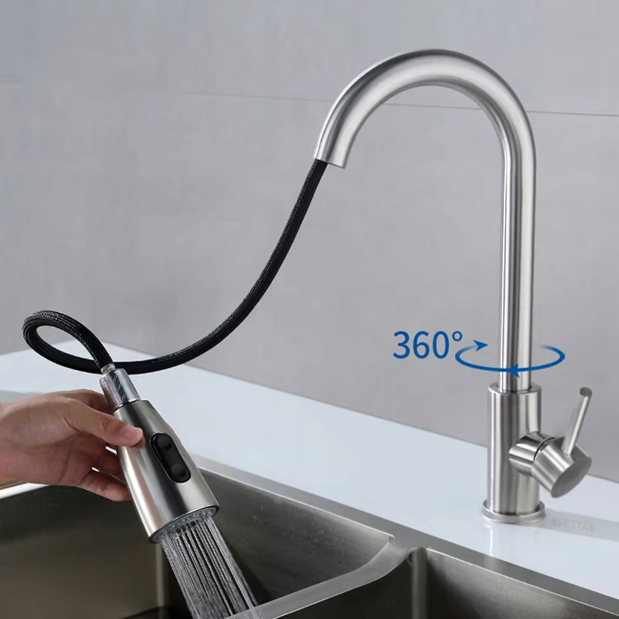 Bateria kuchenna elastyczna obrotowa wylewka wysoka kran do umywalki chrom Marka VETTÄ