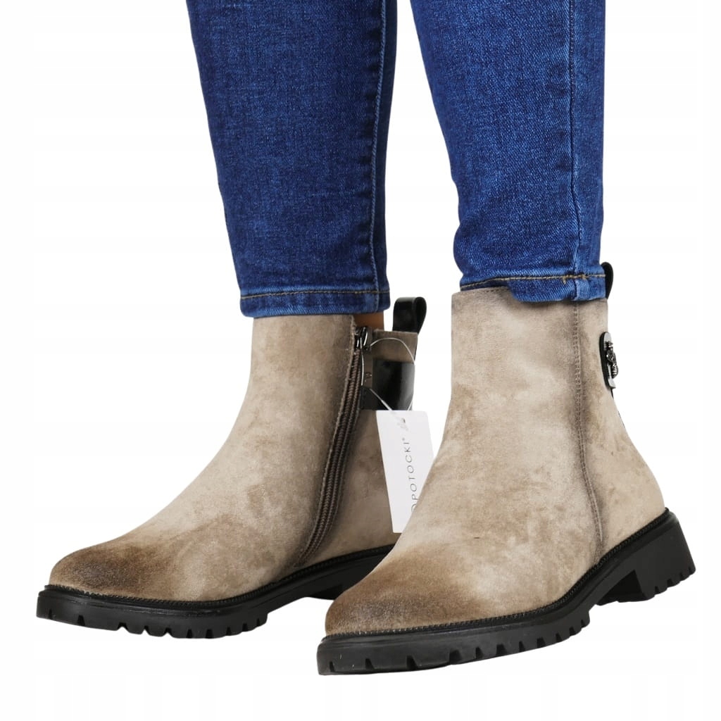 Semišové Khaki Kotníkové Boty Boty Zateplené Plochá Podrážka Klasika