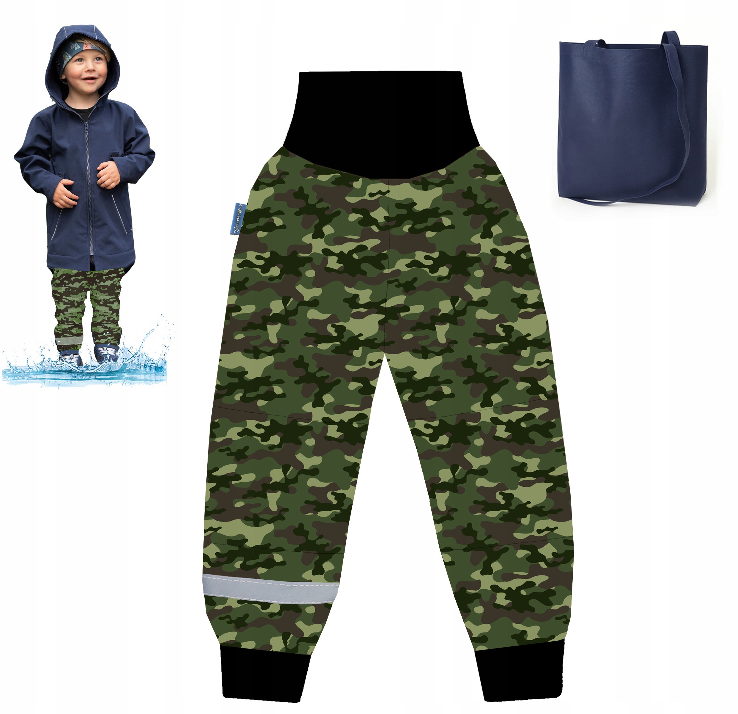 Spodnie Dla dzieci Softshel Outdoor Przeciwdeszczowe odblask moro camo r 86
