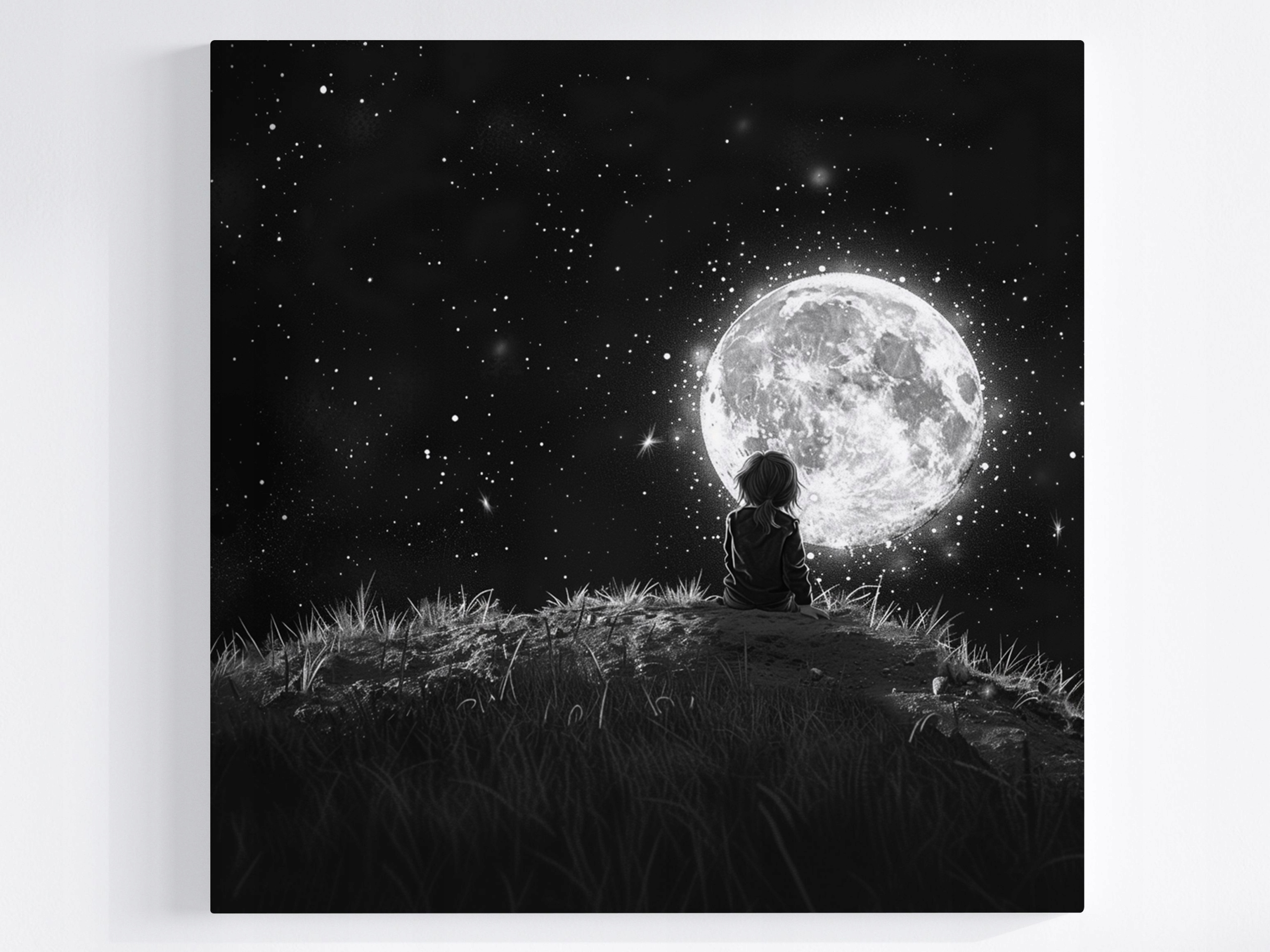 Obraz Na Plátně Canvas Žena Dívka Nebe Vesmír Měsíc B&w 60x60