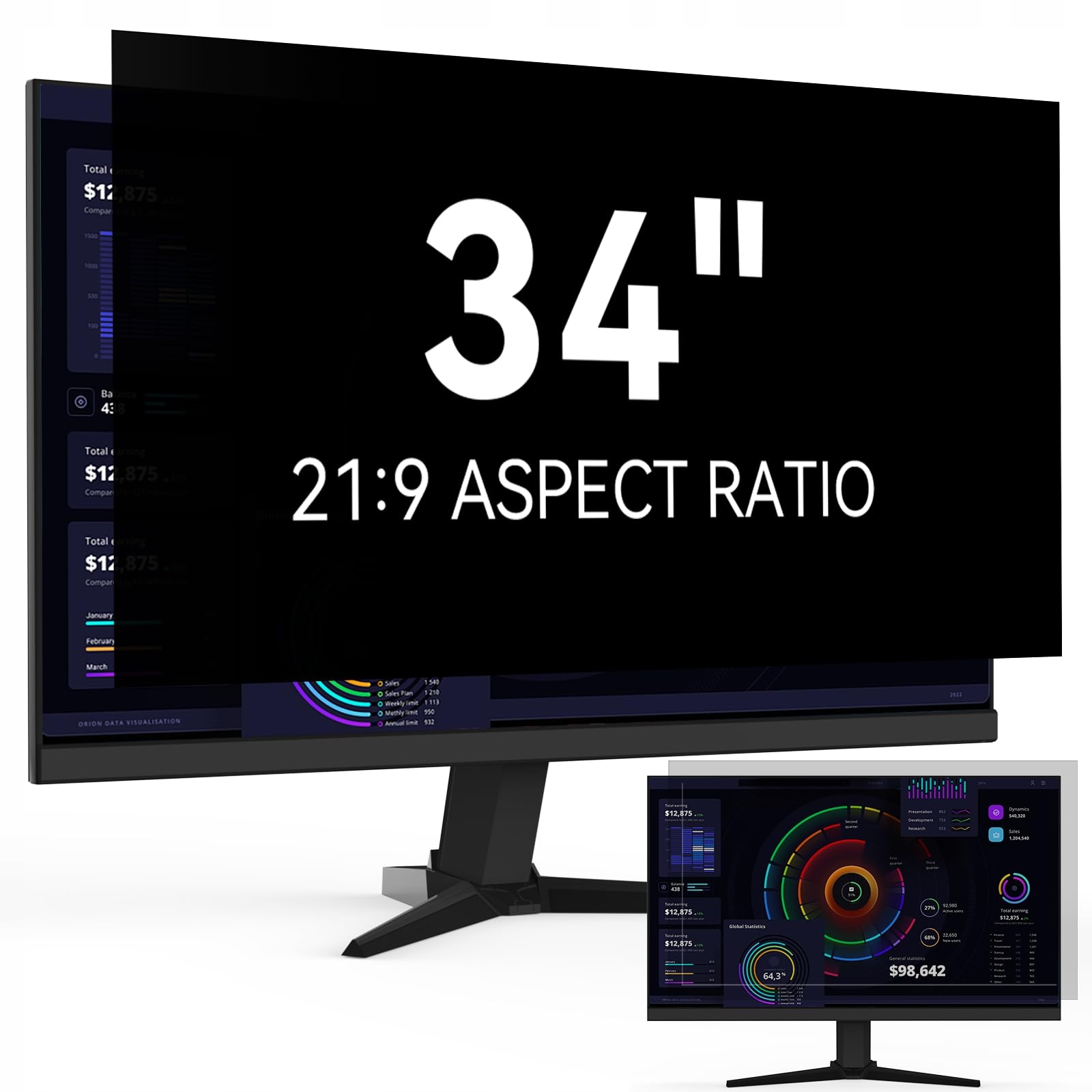 34palcový počítačový monitor s filtrem soukromí a ochranou – 21:9