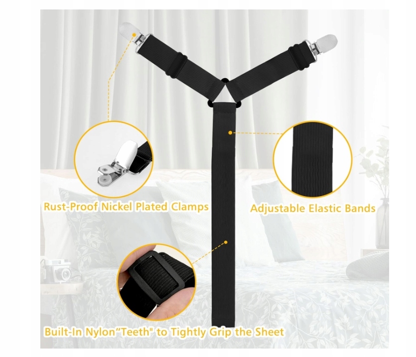 2X KLIPSY ZAPIĘCIA SZELKI ZAPINANIE UPRASOWANE PRZEŚCIERDŁO ORGANIZER ŁÓŻKA Rodzaj prześcieradła z gumką