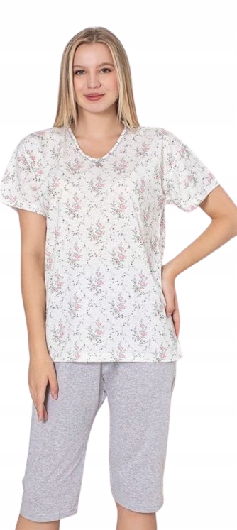 Elegantní Pyžamo Jemný Vzor Drobné Květy Louka Tričko Rybářky 4XL
