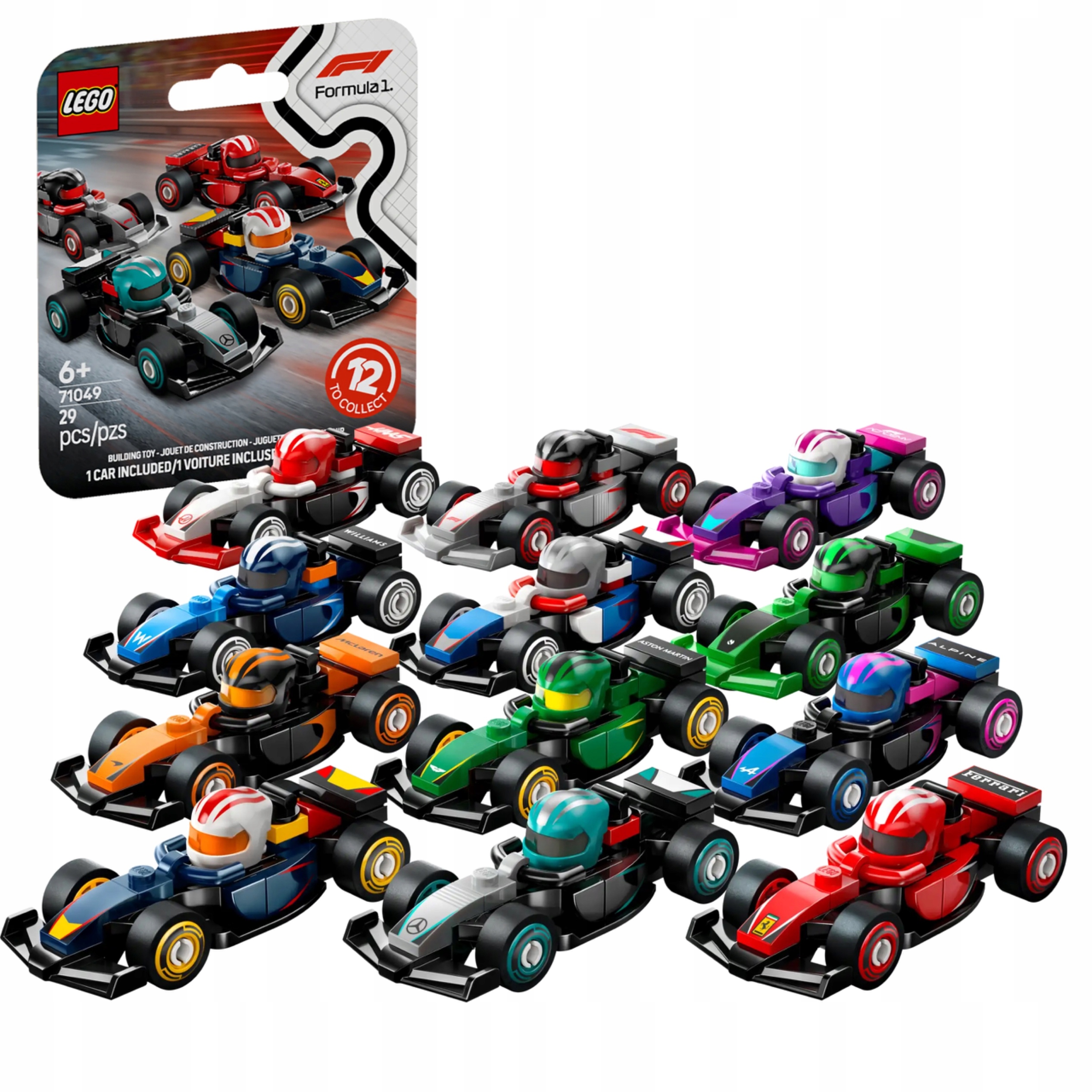 Lego 71049 Minifigurki Kolekcjonerskie bolidy F1 komplet 12 sztuk