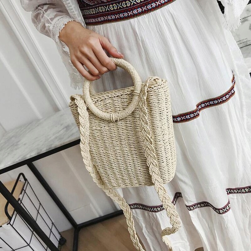 Pleciony KOSZYK TOREBKA BOHO NA RAMIĘ długi pasek Wysokość 20 cm