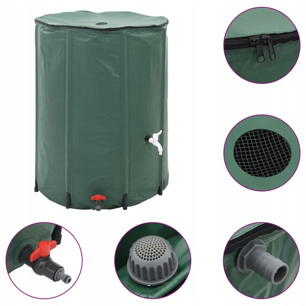 Skládací nádrž na dešťovou vodu z Pvc, 1350 l, tmavě zelená, 120 x 120 cm