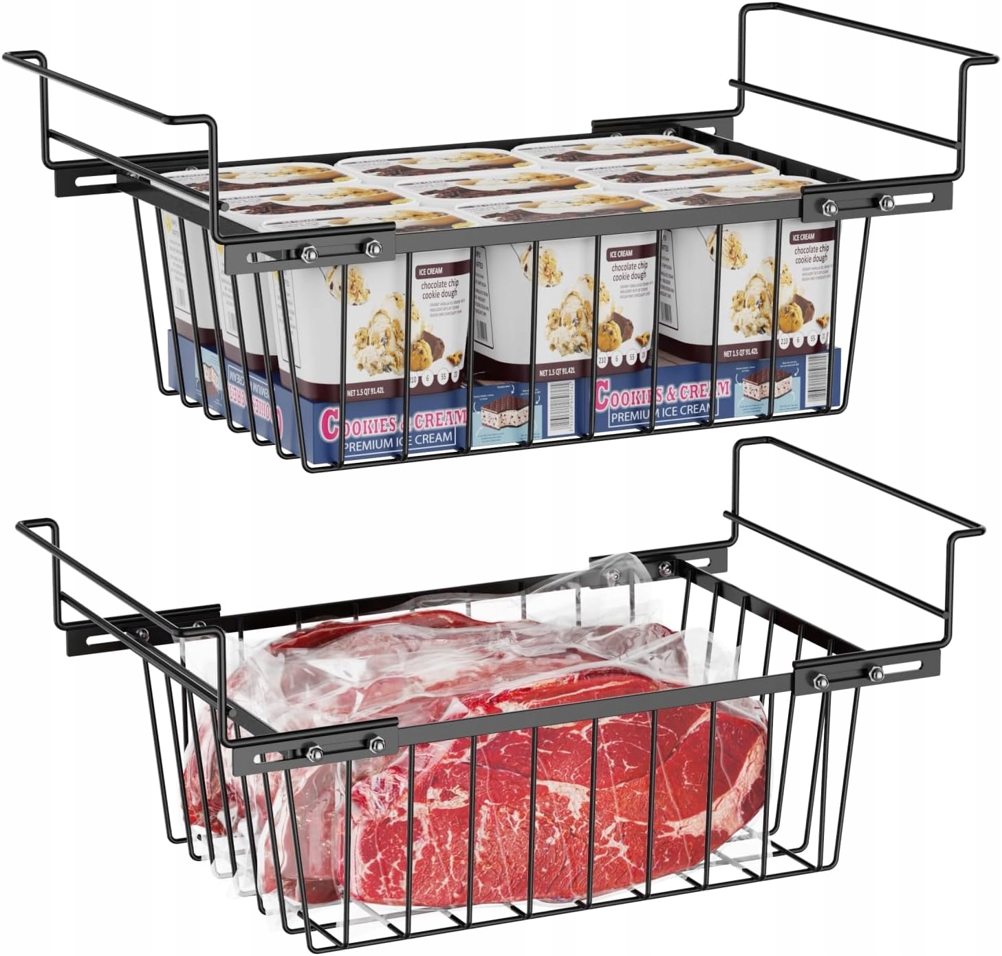 Kosze do zamrażarki – 2 małe wiszące koszyki do zamrażarki z uchwytami
