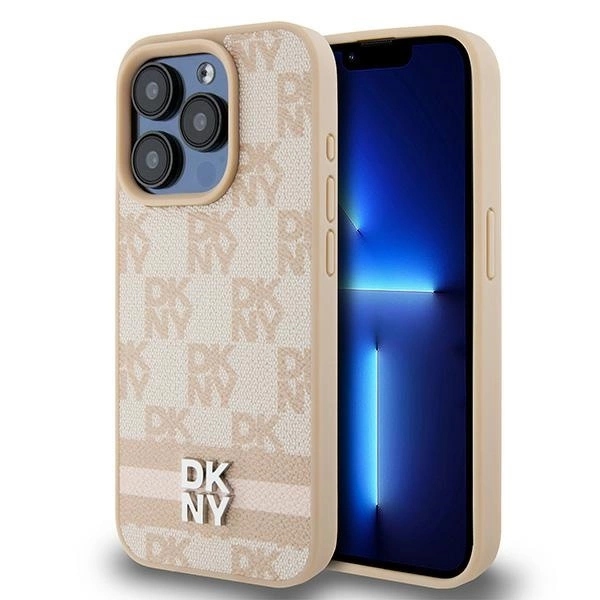 Kožený kryt Dkny s jednobarevným kostkovaným vzorem a Pouzdro pro iPhone 15 Pro Max