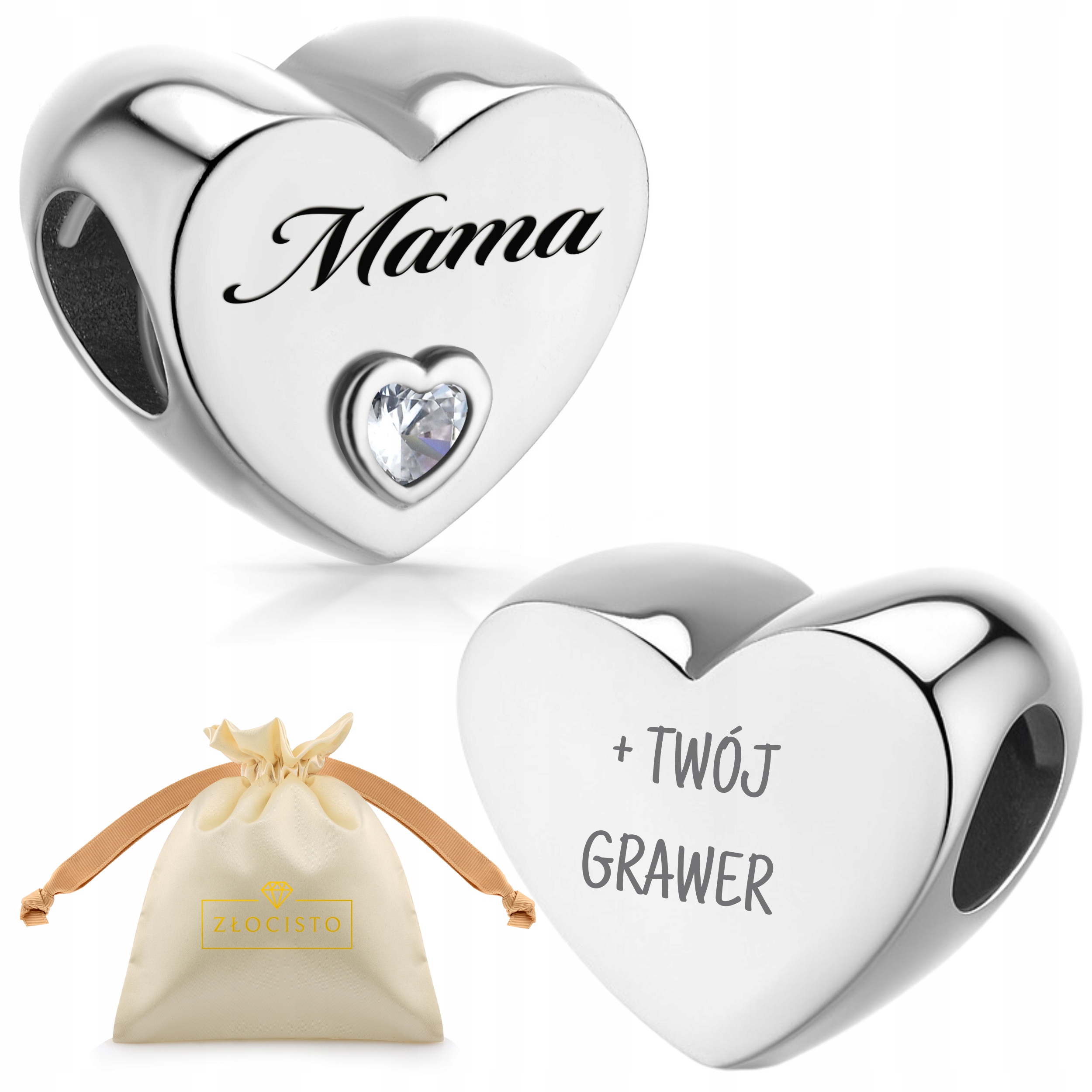 Stříbrný přívěsek s gravírováním pro maminku, srdce, maminka, 925, korálek beads